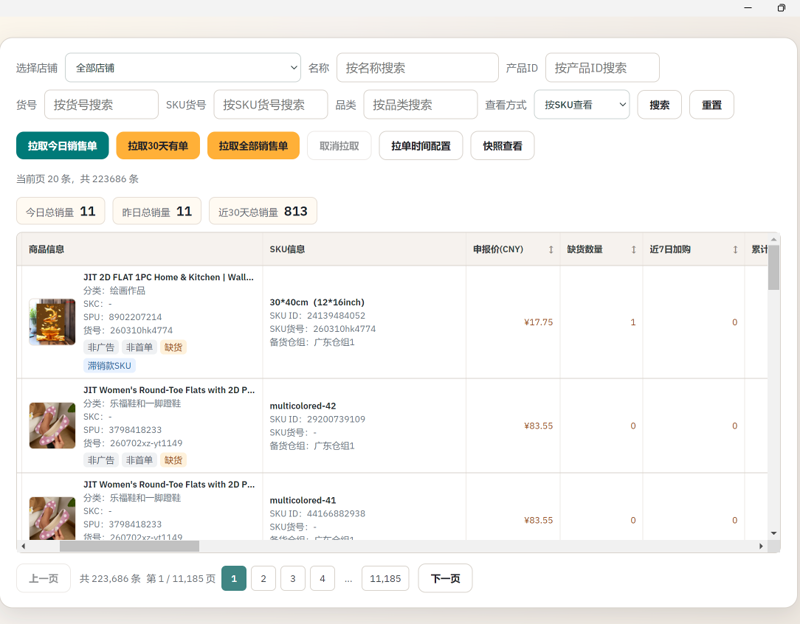 PTJourney Temu ERP 销售管理界面